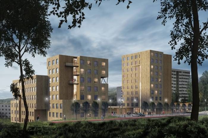 Første byggetrinn av nye Kringsjå studentby er under bygging. Ill.: AT Plan og Arkitektur AS